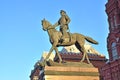 Moscow, Russia Ã¢â¬â November 16, 2018: Monument to Marshal Georgy Zhukov on the background of the Historical Museum Royalty Free Stock Photo